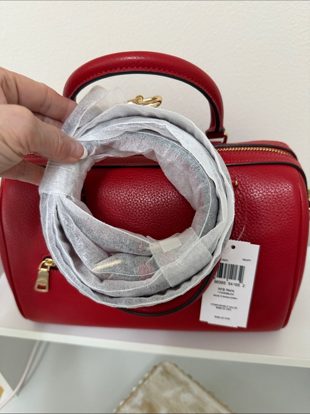 COACH Red Pebbled Leather Satchel with Gold Hardware - Picture 7 of 12